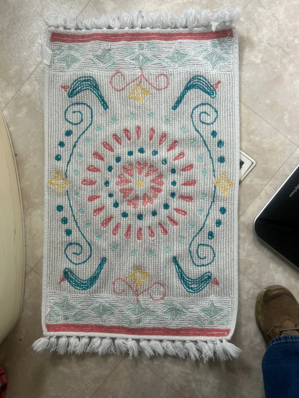 Colorful Floral Tufted Accent Rug - Coral, Teal & Yellow pioneer woman